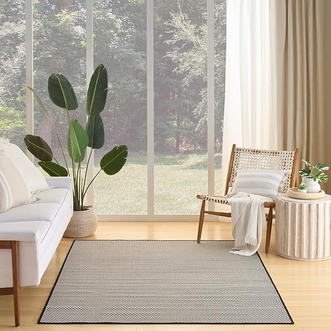Nourison Home Courtyard Black White 5' x 7' Area Rug - Easy Clean, Non Shedding, Bed Room, Living Room, Dining Room, Kitchen (5' x 7')