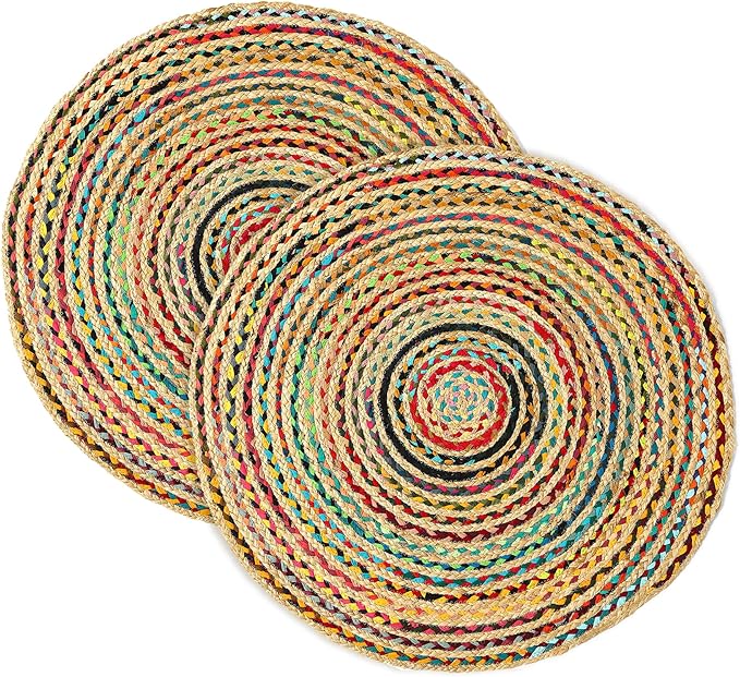 REDEARTH · Jute Cotton Chindi Area Rug - 3' Round Rug, Handwoven, Non-Shedding, Soft & Durable – Multi Tones for Home Décor in Living Room, Dining Room, Bedroom, Set of 2