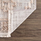 Hauteloom Ampusungan Modern Moroccan Medallion Farmhouse Living Room, Bedroom Area Rug - High Low - High Pile Carpet - Cream, Beige, Brown, Beige - 5'3" x 7'