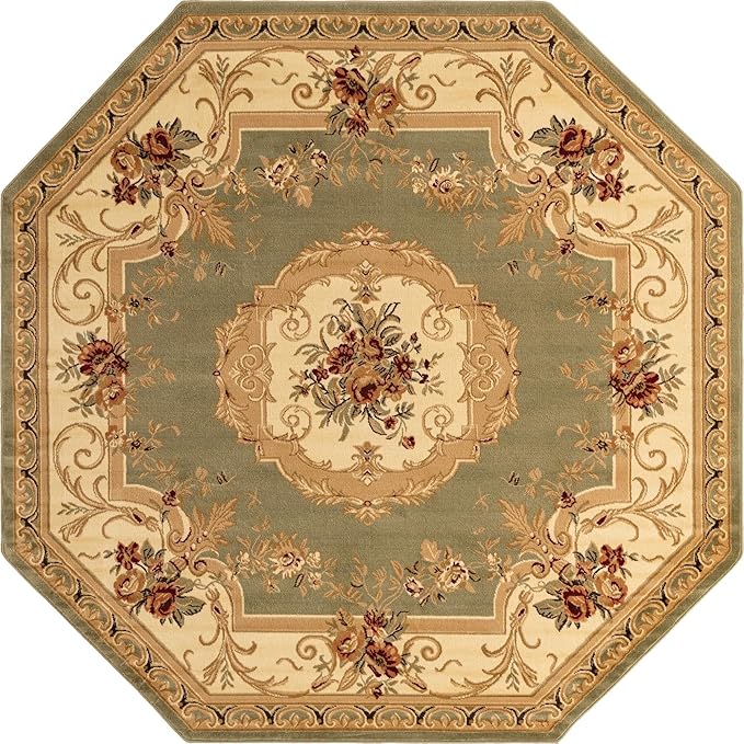 Unique Loom Versailles Collection Traditional Classic Floral Motif Area Rug (7' 11 x 7' 11, Green/Ivory)