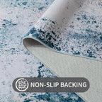 Living Room Rug 7x10 Aqua Blue Area Rugs Machine Washable Abstract Boho Large Rug Non-Slip Non-Shedding Faux Wool Indoor Vintage Carpet for Bedroom, Classroom, Dining Room, Kids Playroom