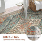 Bavni Runner Rug 2x12 Kitchen Rugs for Hallways Entryway, Washable Vintage Print Carpet, Ultra-Thin Chenille Low Pile Lightweight Rug with Non Slip Backing, Light Red/Blue