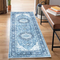 Bloom Rugs Caria Washable Non-Slip 10 ft Runner - Blue Traditional Runner for Entryway, Hallway, Bathroom, and Kitchen - Exact Size: 2'6" x 10'