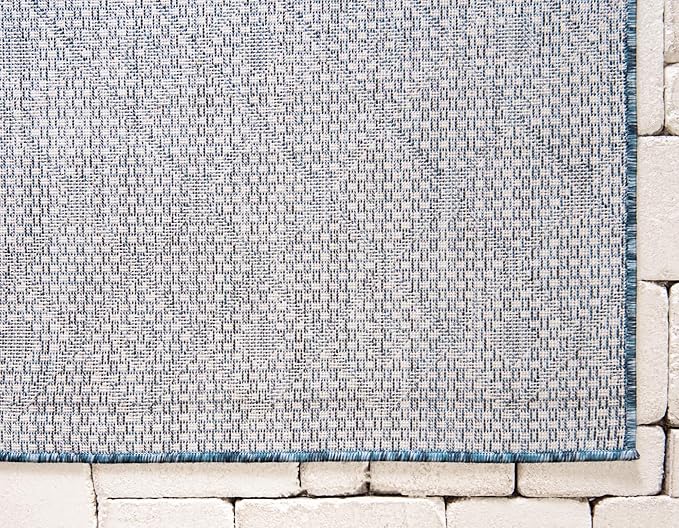 Unique Loom Outdoor Trellis Collection Area Rug - Tribal Trellis (2' x 10' Runner, Blue/ Ivory)
