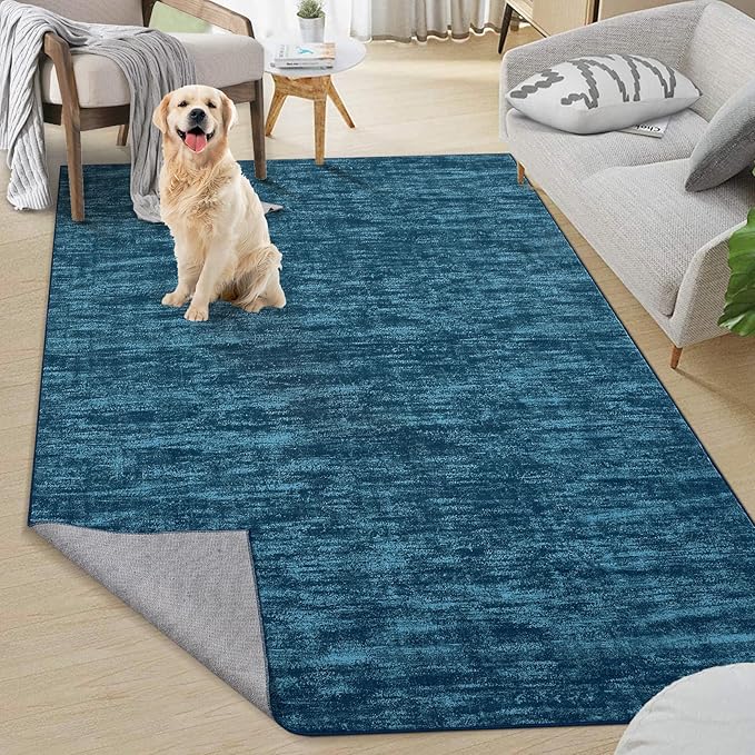RUGSREAL 3x5 Bedroom Area Rug Solid Color Area Rugs Washable Dining Room Throw Carpet Modern Contemporary Area Rug Non-Slip Throw Indoor Carpet for Living Room Bedroom Kids Room, 3' x 5' Indigo