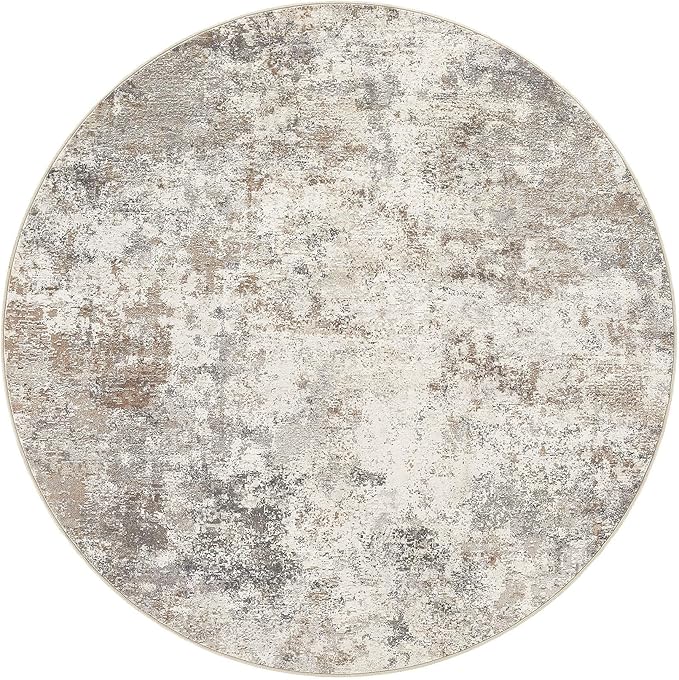 4ft Round Area Rug Living Room Rugs - 4x4 Washable Neutral Modern Abstract Soft Thin Rug Indoor Floor No Slip Rug Carpet for Bedroom Under Dining Table Home Office Decor - Brown Grey