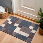 Rugshop Contemporary Blue Geometric Boxes Non-Slip Area Rug Non-Shedding for Living Room, Dining Room and Office, 20" x 30"