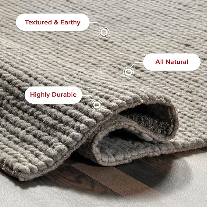 nuLOOM 4 Square Penelope Wool Braided Handmade Area Rug, Light Grey, Solid Rustic Farmhouse Style, For Bedroom, Living Room, Hallway, Entryway