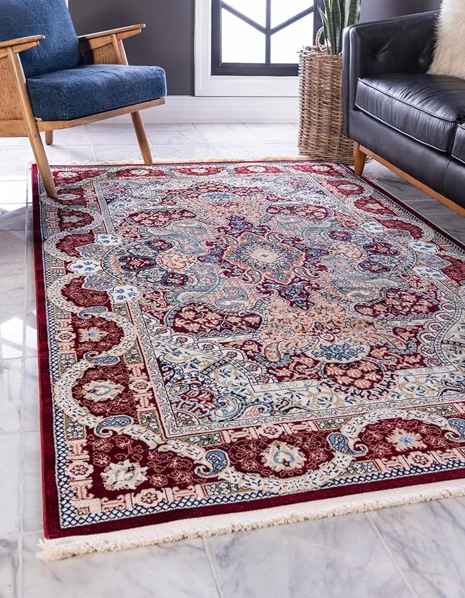 Unique Loom Narenj Collection Classic Traditional Medallion Textured Design Area Rug, 3 x 5 ft, Burgundy/Tan