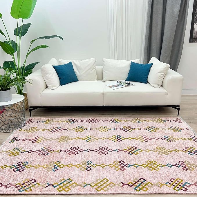 Alfa Rich 3x5 Light Pink Washable Area Rugs for Living Room Bedroom Kitchen Girls Decor Runner