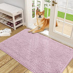 OLANLY Dog Door Mat for Muddy Paws 48x30, Absorbs Moisture and Dirt, Absorbent Non-Slip Washable Doormat, Quick Dry Chenille Mud Mat for Dogs, Entry Indoor Entryway Carpet for Inside Floor, Dusty Rose