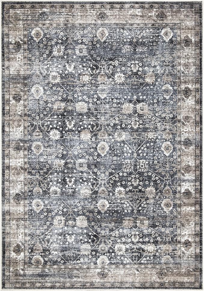 Bloom Rugs Washable Non-Slip 4' x 6' Rug - Black/Brown Traditional Area Rug for Living Room, Bedroom, Dining Room, and Kitchen - Exact Size: 4' x 6'