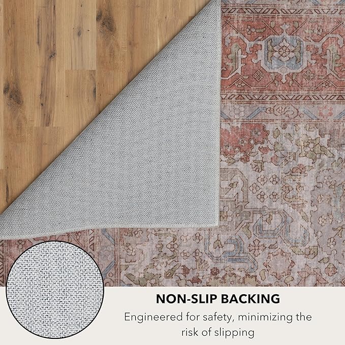 Kuden 2x3 Small Rug, Machine Washable, Non-Slip Backing, Vintage Style, Soft, Low Pile, Area Rugs for Entryway Kitchen Indoor Entrance