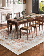 VEVOR 9 x 12 ft Area Rug Large Washable Rug Non-Slip and Tear-Resistant Soft Carpet Pet & Child Friendly Vintage Area Rugs Indoor Mat for Bedroom Living Room Kids Room Office Brown Red