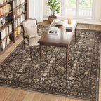 5X7 Area Rugs for Living Room, Soft Rugs Brown Washable Rug, Indoor Vintage Rugs for Bedroom Home Office Laundry, Rubber Backed Non Slip Low Pile Carpet, Dark Brown