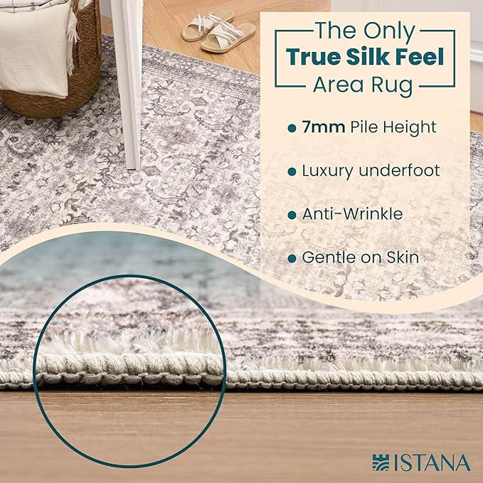 Istana Rugs 3x5 - Beige Grey/Light Cream Area Rug - Kid & Pet Friendly Machine Washable Rug - Non Shedding Living Room Carpet - Foldable Bedroom Area Rug - Eco-Friendly Materials for Bedside Rug