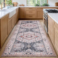 PURRUGS Vintage Farmhouse Boho Runner Rug 2'6" x 6', Non-Slip Machine Washable Rug, Accent Area Rug for Kitchen, Hallway, Entryway, Bedroom, Living Room and Dining Room, Coral Red/Marine Blue