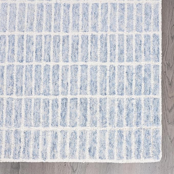Hand-Tufted 100% Wool Area Rug – Unique Modern Geometric Grid Pattern, Soft Plush Textured Carpet for Living Room, Bedroom, Dining Room & Entryway (Blue, 2.6' x 8')