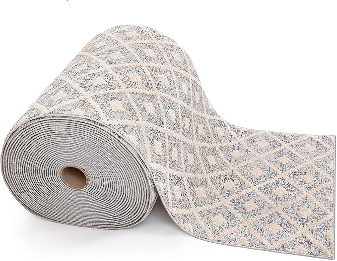 Well Woven Custom Size Hallway Stair Runner - Choose Your Length - Ainsley Grey Diamond Trellis Geometric Tribal - 31 Inches Wide x 19 Feet Long Runner (31" x 19' Runner) Rug