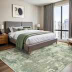 GENIMO 5x7 Area Rugs for Living Room, Machine Washable Rug Non Slip, Low Pile Ultra-Thin Lightweight Large Carpet, Abstract Modern Rugs for Bedroom, Dining Room, Office, Nursery, Olive Green