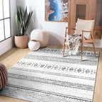 BESTSWEETIE 4x6 Area Rugs for Living Room Washable Moroccan Farmhouse Neutral Geometric Low Pile Non-Slip Soft Print Pattern Rug for Bedroom Kitchen Dining Room Entryway Grey/Black/Navy