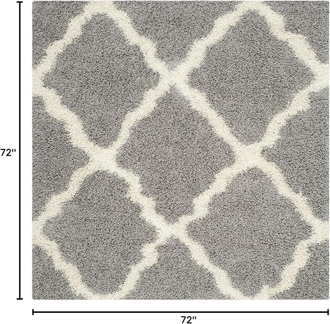 SAFAVIEH Dallas Shag Collection Area Rug - 6' Square, Grey & Ivory, Trellis Design, Non-Shedding & Easy Care, 1.5-inch Thick Ideal for High Traffic Areas in Living Room, Bedroom (SGD257G)