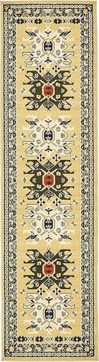 Unique Loom Taftan Collection Border Geometric Tribal Inspired Design Area Rug, 2 ft 2 in x 8 ft 2 in, Gold/Gray