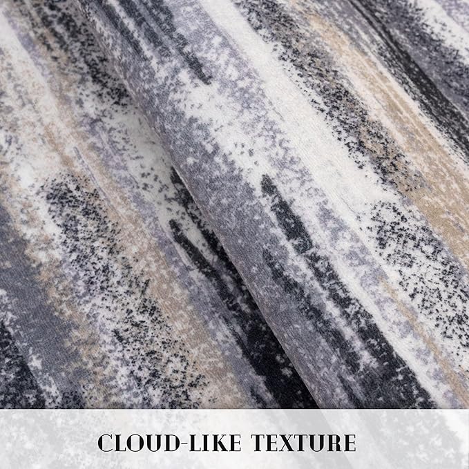 Modern Abstract 8x10 Large Machine Washable Living Room Rug Non-Slip Soft Bedroom Area Rug Grey Black Multi Ultra Thin Print Faux Wool Carpet Throw Rugs for Nursery Playroom Dining Room Indoor