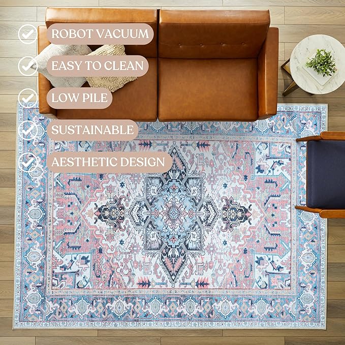 Washable Area Rug. Modern Farmhouse. Vintage. Turkish. Bohemian. Distressed. Oriental. Traditional. Rugs for Living Room. Dining. Bedroom. Office. Entryway. Foyer. (861NT, 2'5 x 9'8)