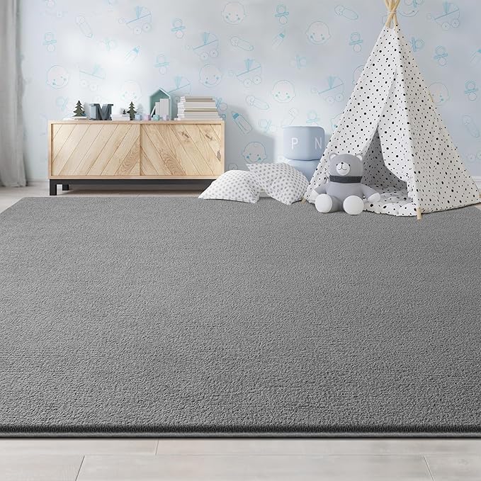 Large Area Rugs for Living Room Bedroom, 5x8 Feet Grey Rug, Minimalist Modern Shag Rug, Soft Thick Comfy Memory Foam Indoor Carpet, Non-Slip Washable Rug for Boys Girls Dorm Nursery Room Home Decor