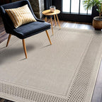 CAMILSON Easy Jute Rug 5x7, Indoor Outdoor Off-White Color Fiber Area Rugs for Living Room Patio and Kitchen Rug Bordered Boho Woven Design, Easy-Cleaning, Washable Outside Carpet (5 x 7)