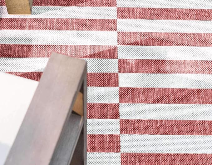 Unique Loom Outdoor Striped Collection Area Rug - Striped (6' 1" x 9' Rectangle, Rust Red/Ivory)