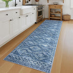 KILOCOCO Hallway Runner Rug 3'x12' Runners for Hallways Washable Runner Rug Soft Non Slip Printed Geometric Runner Low-Pile Rug Runner for Bedroom Kitchen Living Room, Stonewashed Blue