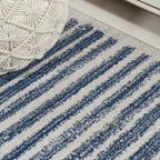JONATHAN Y Khalil Modern Berber Stripe Cream/Navy Indoor Area Rug, 4x6, Contemporary, Bohemian, Easy-Cleaning for Living Room, Bedroom, Kitchen, Pet Friendly, Non-Shedding (MOH207E-4)
