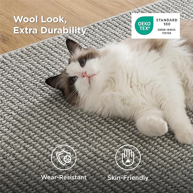 Bedsure 5x7 Faux Wool Area Rugs for Living Room, Machine Washable Carpet, Non-Slip Backing, Pet Friendly Throw Rug for Bedroom Dining Room, Gray