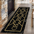 Luxury Gold Stamped Texture Hallway Runner Rug for Walkway, 2x6ft, Abstract Black Marble Background Entrance Carpets, Minimalist Geometric Decoration Absorbent Mat for Floor Office