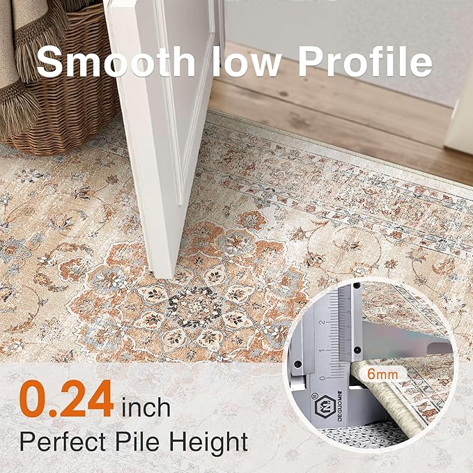 HUGEAR Entryway Machine Washable Area Rugs 2x3 Vintage Orange Small Neutral Style Non Slip Stain Resistant Low Pile Throw Carpet for Hallway Kitchen Retro Aesthetic Modern Decor