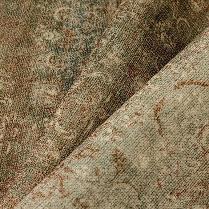 Vintage Area Rug 5x7 Washable Brown Living Room Carpet Large Indoor Non Slip Bedroom Low Pile Kitchen Distressed Retro Accent Throw Rug for Dining Room