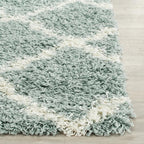 SAFAVIEH Dallas Shag Collection Runner Rug - 2'3" x 14', Seafoam & Ivory, Trellis Design, Non-Shedding & Easy Care, 1.5-inch Thick Ideal for High Traffic Areas in Living Room, Bedroom (SGD257C)