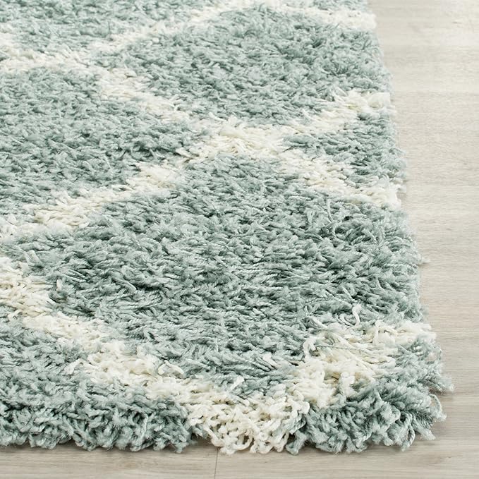 SAFAVIEH Dallas Shag Collection Runner Rug - 2'3" x 14', Seafoam & Ivory, Trellis Design, Non-Shedding & Easy Care, 1.5-inch Thick Ideal for High Traffic Areas in Living Room, Bedroom (SGD257C)