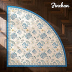 jinchan Elora Floral Corner Rug for Entryway Washable Rug Vintage Romance Design Non Slip Quarter Circle Lightweight Low-Pile Throw Carpet for Playroom Reading Nook Nursery, 4ft Radius, Blue/Beige