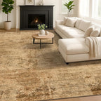 Large Entryway Rug Washable - 5x8 Brown and Mustard Yellow Rug for Mudroom, Foyer, Hall, Living Room, Washable Low Pile Stain Resistent