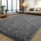 Dark Gray Fluffy Rug Plush Carpet for Bedroom Dorm, Non-Slip High Pile Rug, Shag Rug for Playroom Nursery Home Office Decor 5X7Ft