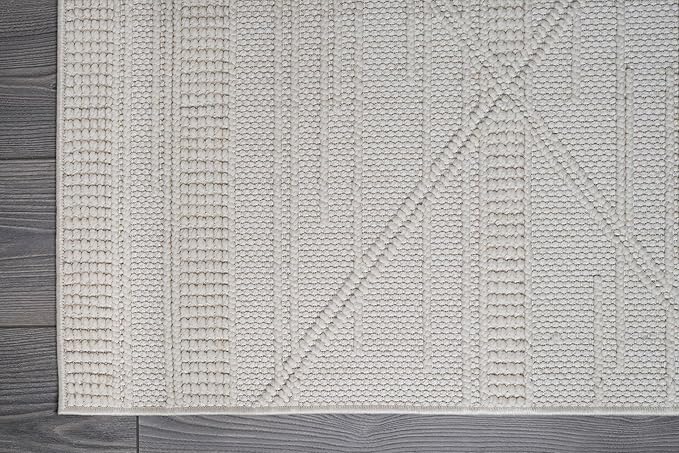CAMILSON Micro Loop Rug 5x7 Modern Luxury Geometric Pattern Area Rugs Soft High and Low Pile Stain Resistant Easy-Cleaning Non-Shedding for Living Room Office Indoor Carpet (5 x 7 / White)