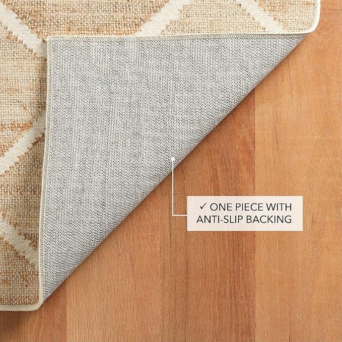 Dash and Albert Kali Machine Washable Area Rug - 2' x 3' Natural - Diamond Accent Rug - Anti-Slip Backing, Lightweight, Machine Washable, High Traffic Areas Kitchen, Mudroom, Laundry Room
