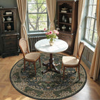 4ft Round Area Rugs for Living Room, Washable Floral Circle Rug Non Slip Low Pile, Vintage Boho Botanical Birds Throw Carpet for Farmhouse, Bedroom, Dining Room, Retro Gold/Green