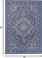 FH Home Flat Woven Outdoor Rug - Waterproof, Easy to Clean, Stain Resistant - Premium Polypropylene Yarn - Vintage - Patio, Deck, Porch,Balcony,Laundry Room - Amol - Blue - 3ft 11 in x 5ft 6in