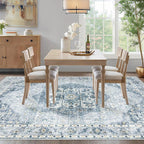 5x7 Area Rugs Washable Rugs for Living Room, Vintage Boho Rug Non-Slip Soft Floral Distressed Rug Low Pile Stain Resistant Carpet for Bedroom Nursery Office Dining Room Farmhouse Dorm(Blue, 5'x7')