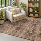 Taupe Brown 5x8 Rug for Living Room - Vintage Traditional Dark Neutral Geometric, Washable Foldable Non-Slip Area Rugs for Dining Under Table, Home Office, Guest Room