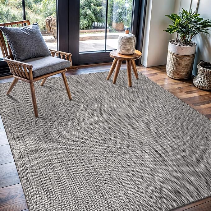 CAMILSON Outdoor Rug 10x14 Modern Area Rugs for Large Indoor and Outdoor Patios and Porches - Waterproof, Washable, Non-Shedding, Easy-to-Clean Outside Carpet (10 x 14, Solid - Silver Gray)